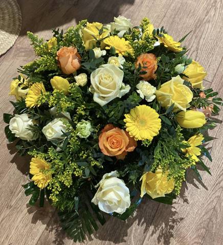 Coussin Rond Jaune - Orange - Blanc